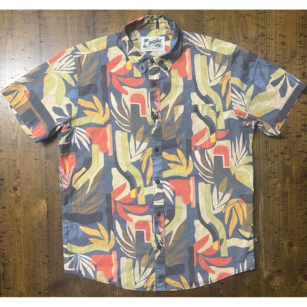 Howler Bros. Men Medium Geometric Floral Pattern Hawaiian S/S Cotton-Blend Shirt